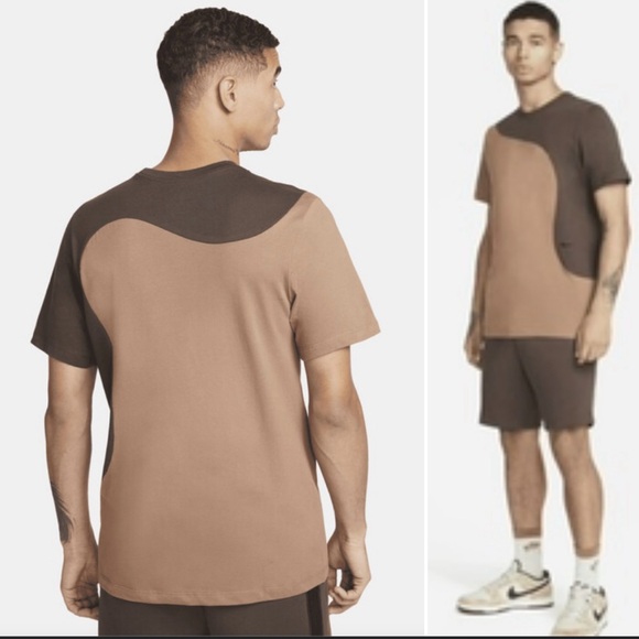 Nike Men’s Short Sleeve Color Clash Brown Tan T-Shirt Size Small - Picture 1 of 15